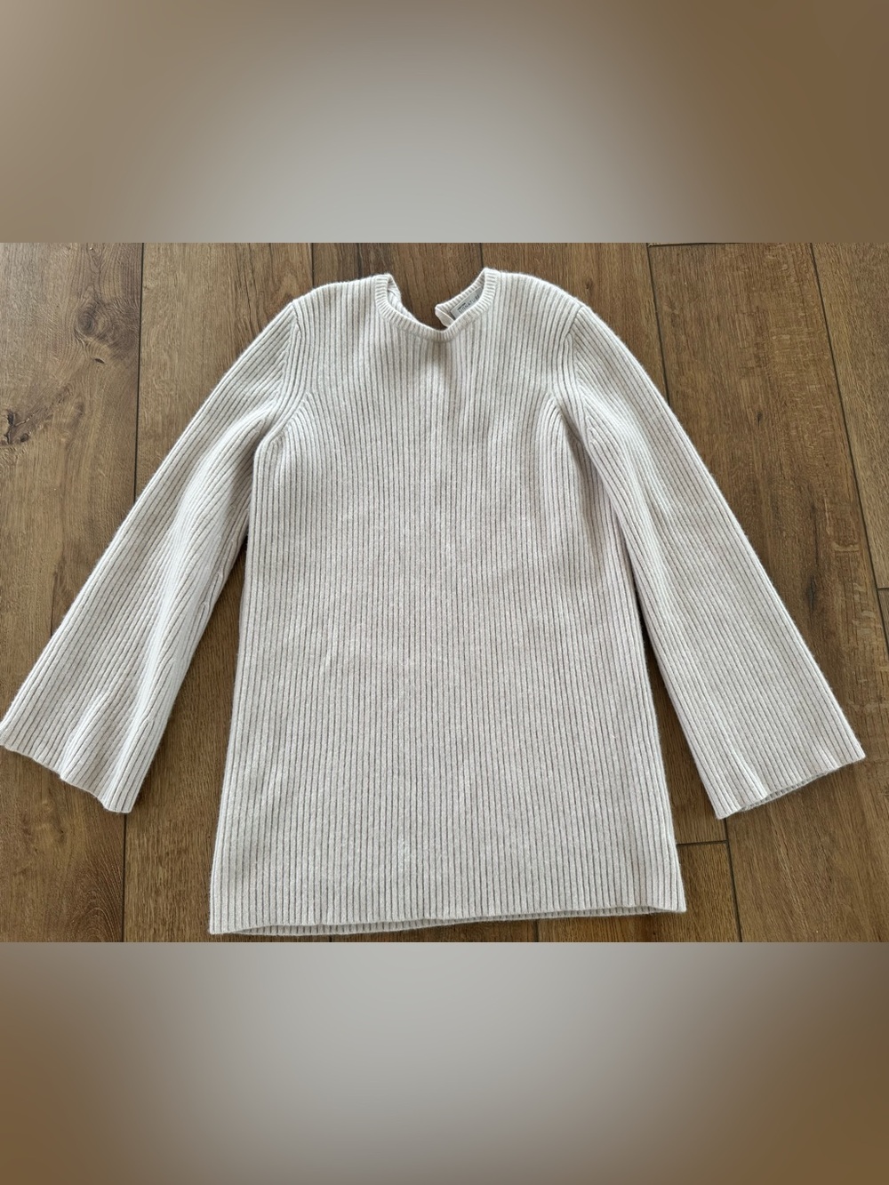 Nordstrom Light Cream Ribbed Long-Sleeve Cashmere Tunic Dress